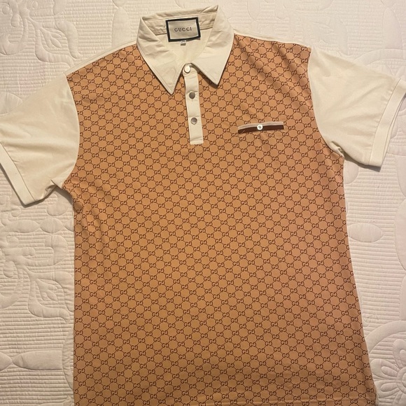 Gucci Tan and Cream Polo Shirt - Picture 1 of 8